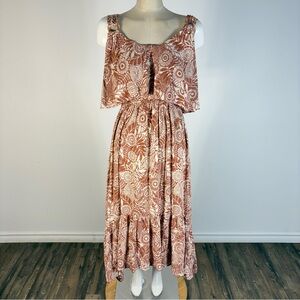 Angie NWT Boho Floral Maxi Dress Rust Cream Rayon S Cottagecore Festival ❤️